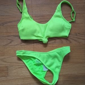 2 piece neon green bathing-suit
